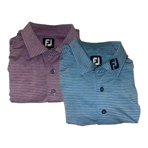 2 FootJoy Athletic Fit Golf Polo Shirt Size Large Light Purple & Blue Striped